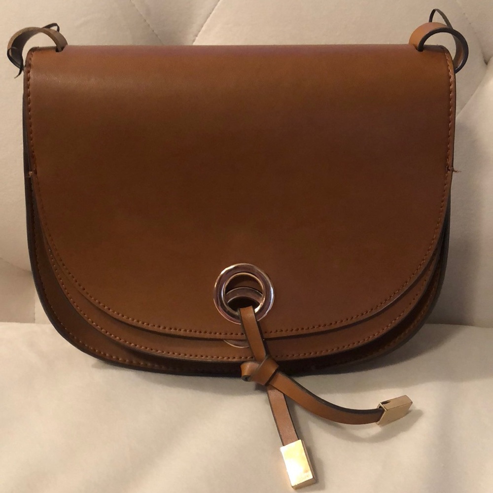 Brown leather satchel